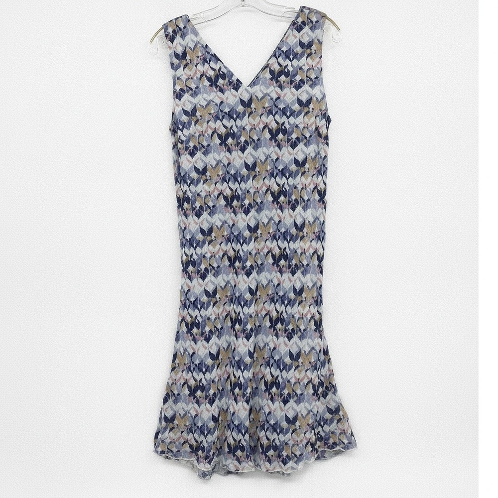 Charlie Blue White Abstract Print Ciara Sleeveless Midi Dress | M Regular